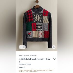Ralph Lauren Lambswool Multicolor Patchwork Winter Sweater S 1996